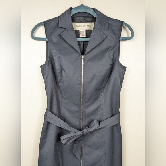 Doncaster Full Zip Collared Dress Belted Size Medium Business Casual Navy Blue - Picture 11 of 16